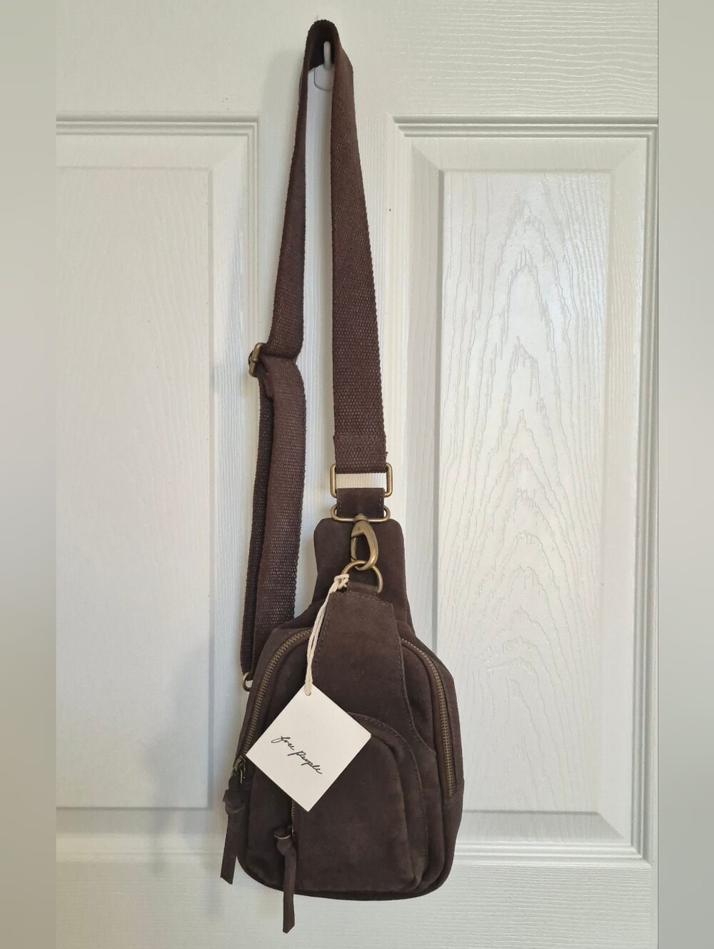 Womens Free People - Brown Suede Crossbody Sling Bag